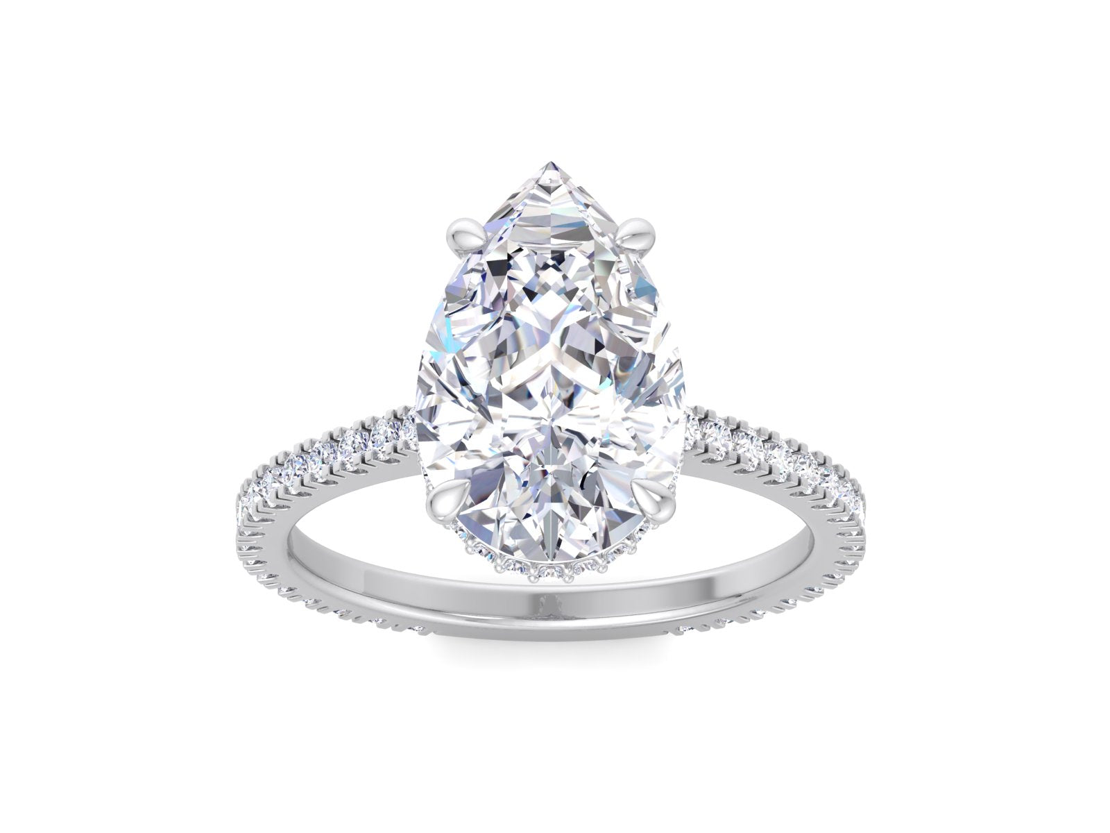 4.2CT Pear Moissanite Wedding Ring/ Hidden Halo Pear Shaped Moissanite Engagement Ring