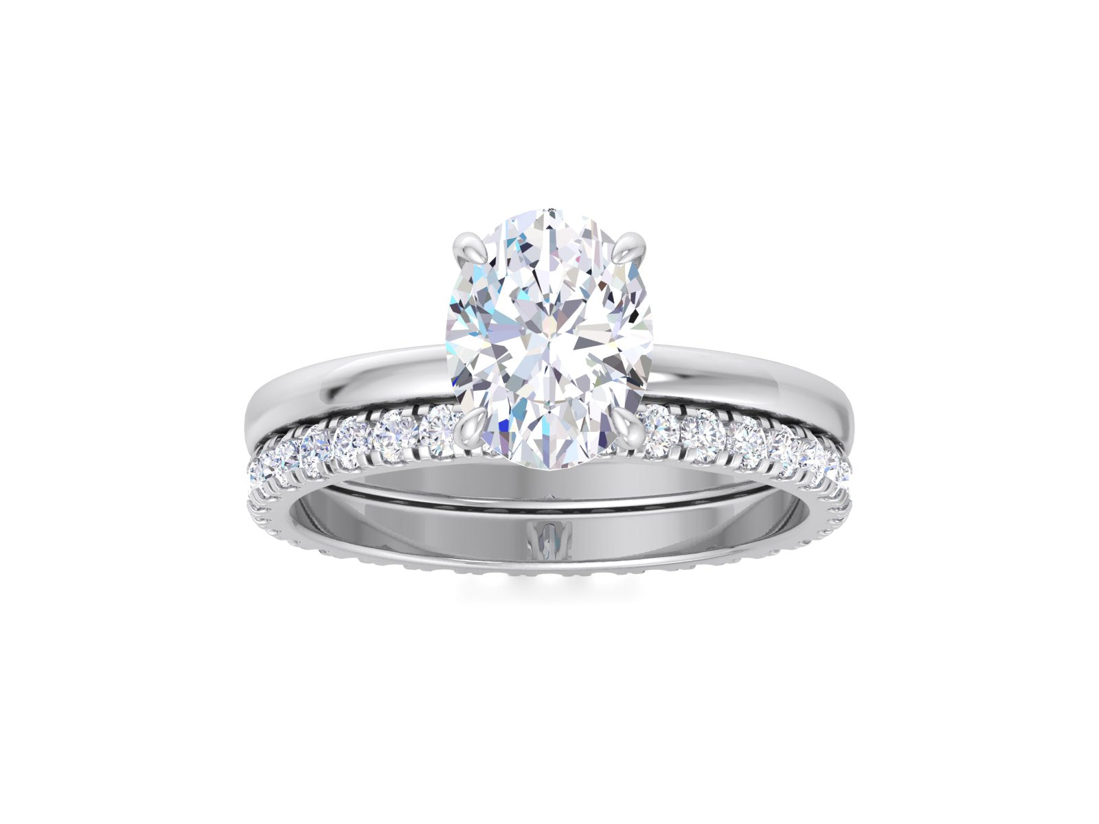 Oval Engagement Ring, Wedding Ring Set, Eternity Band Ring