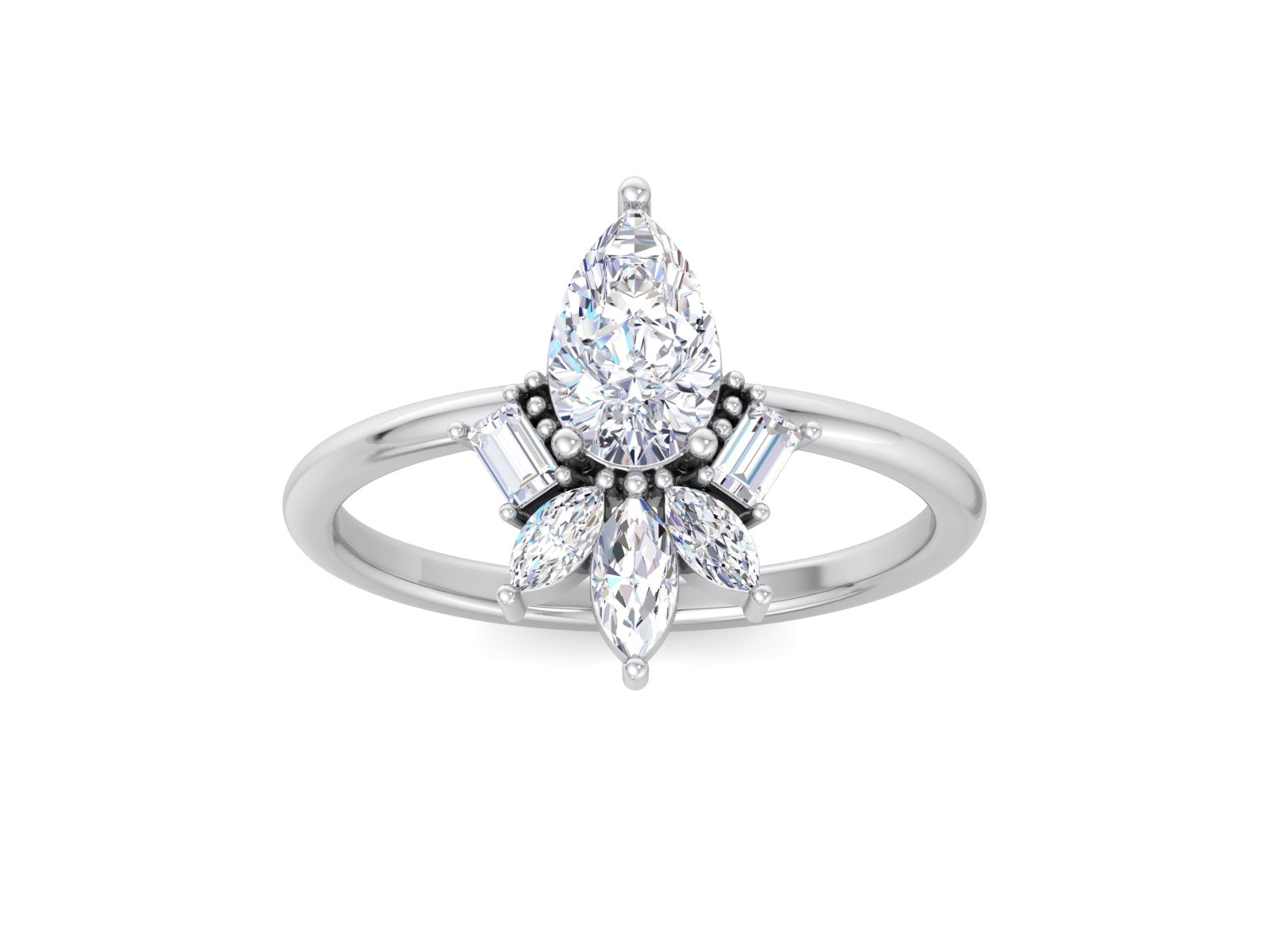0.81 CT Pear Cut Lab Diamond Cluster Engagement Ring