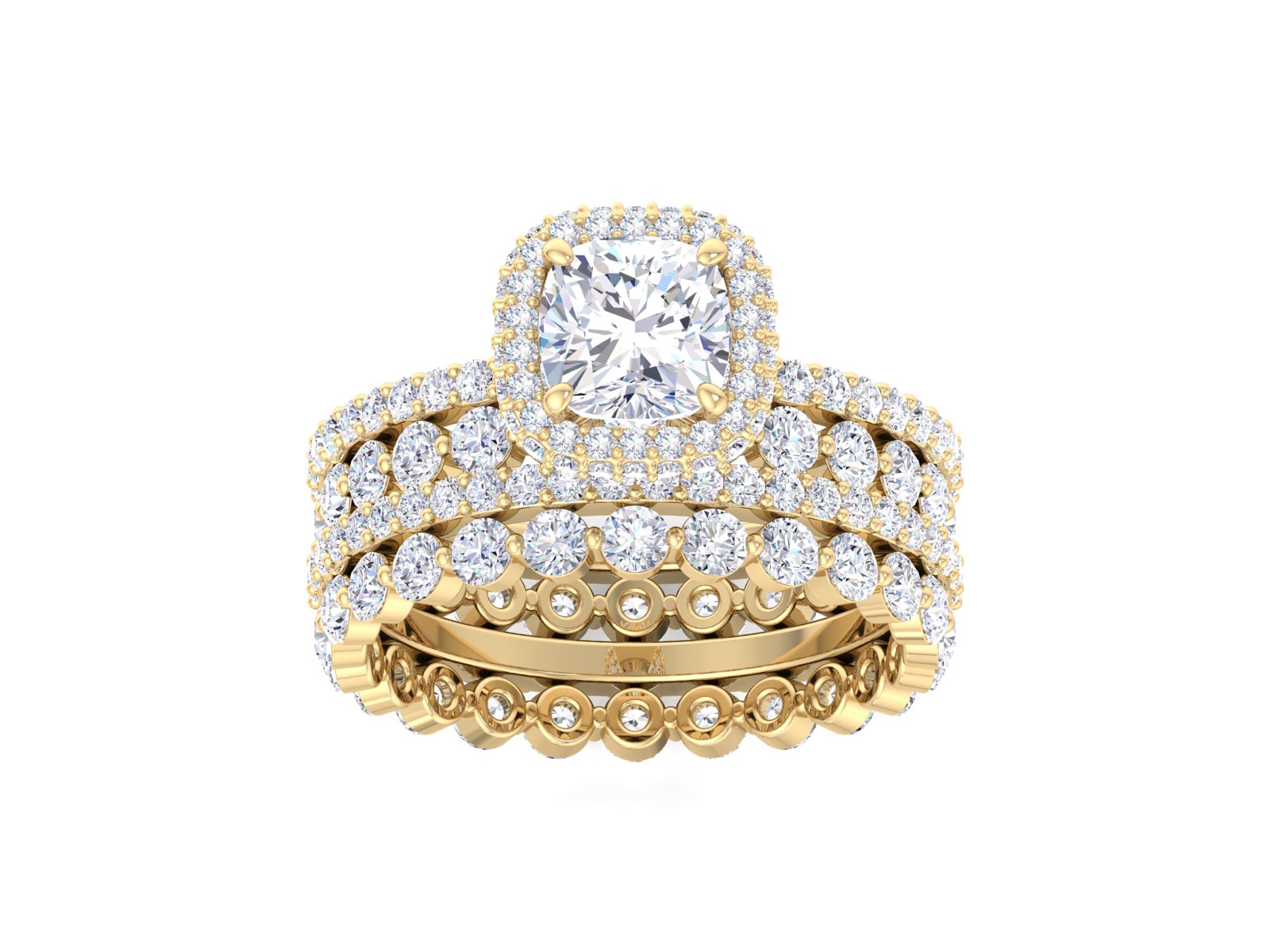 Elongated Cushion Cut Lab Diamond Engagement Ring Sets