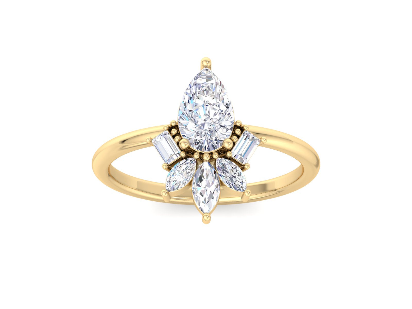 0.81 CT Pear Cut Lab Diamond Cluster Engagement Ring