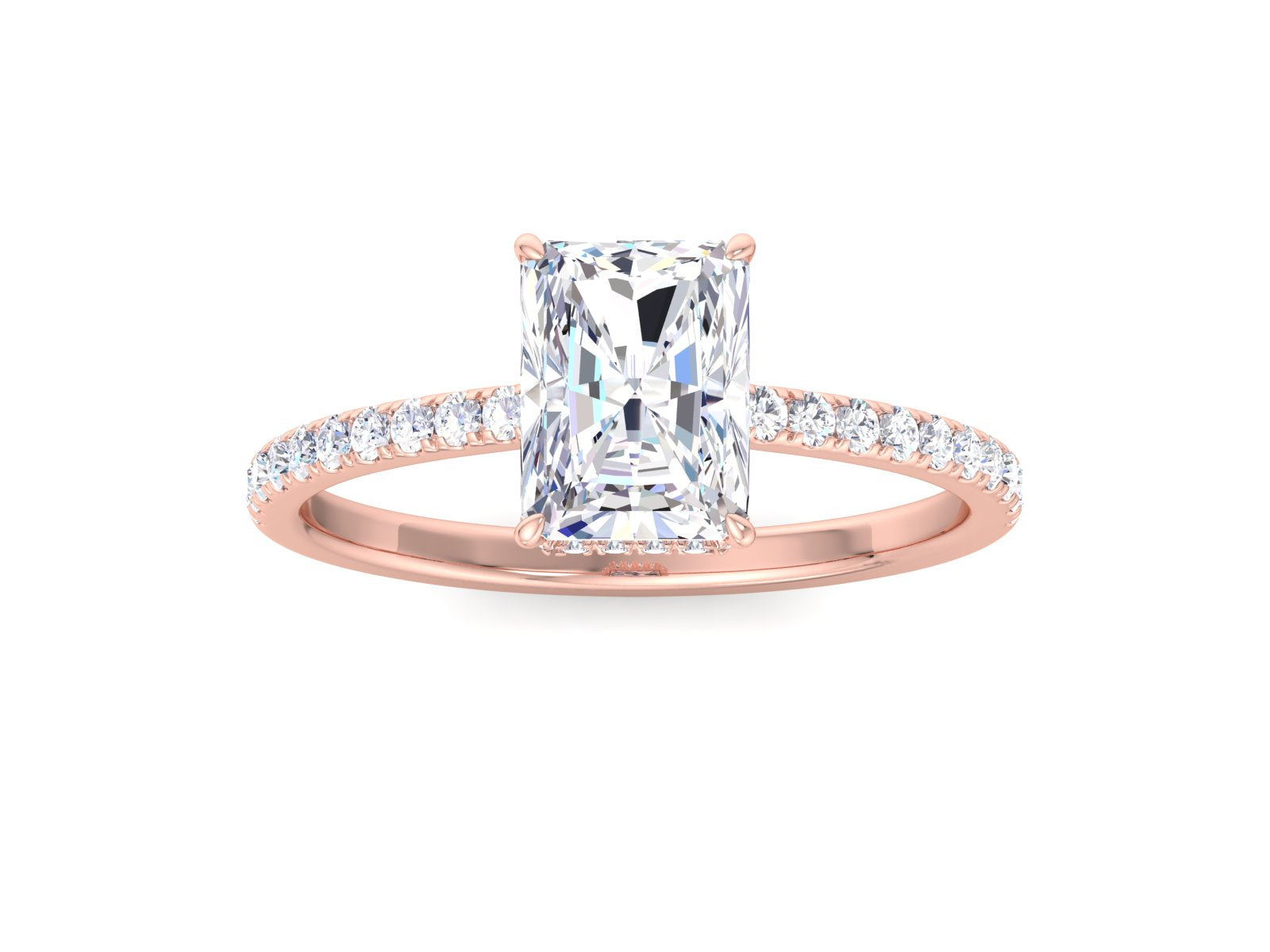 Radiant Cut Pave Hidden Halo Moissanite Engagement Ring