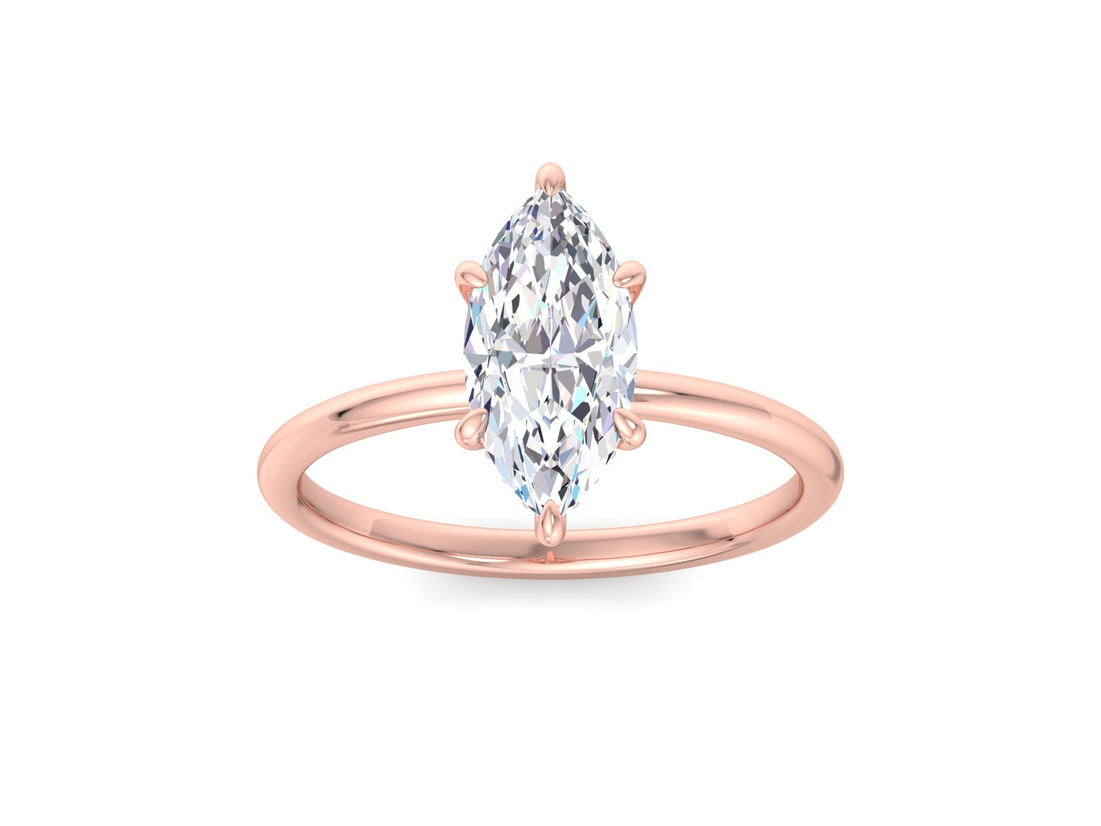 Hidden Halo Marquise Moissanite Engagement Ring 14k Rose Gold, Victorian Engagement Ring