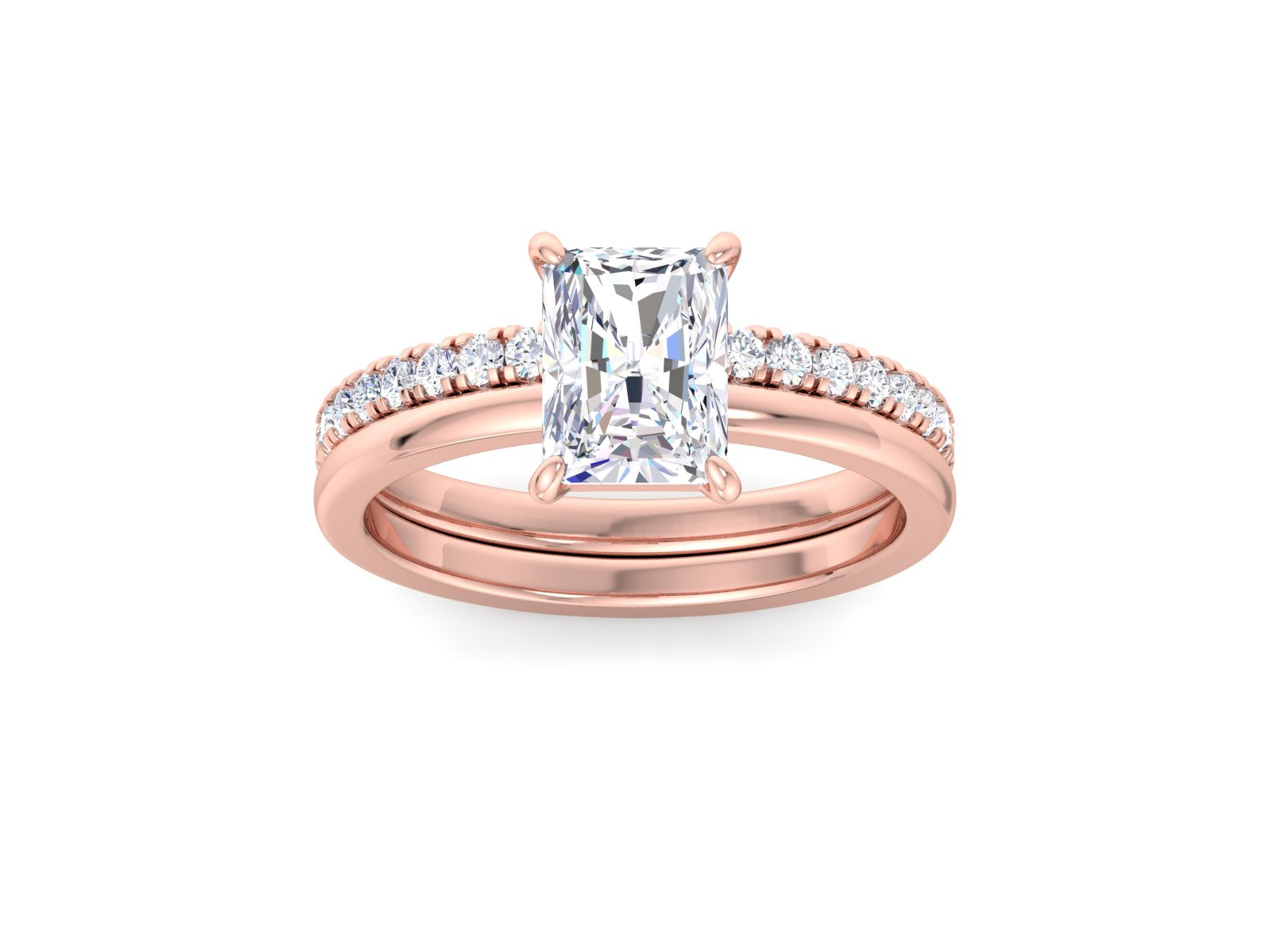 IGI Certified 2.0Ct 14K Rose Gold Radiant Cut Diamond Ring sets