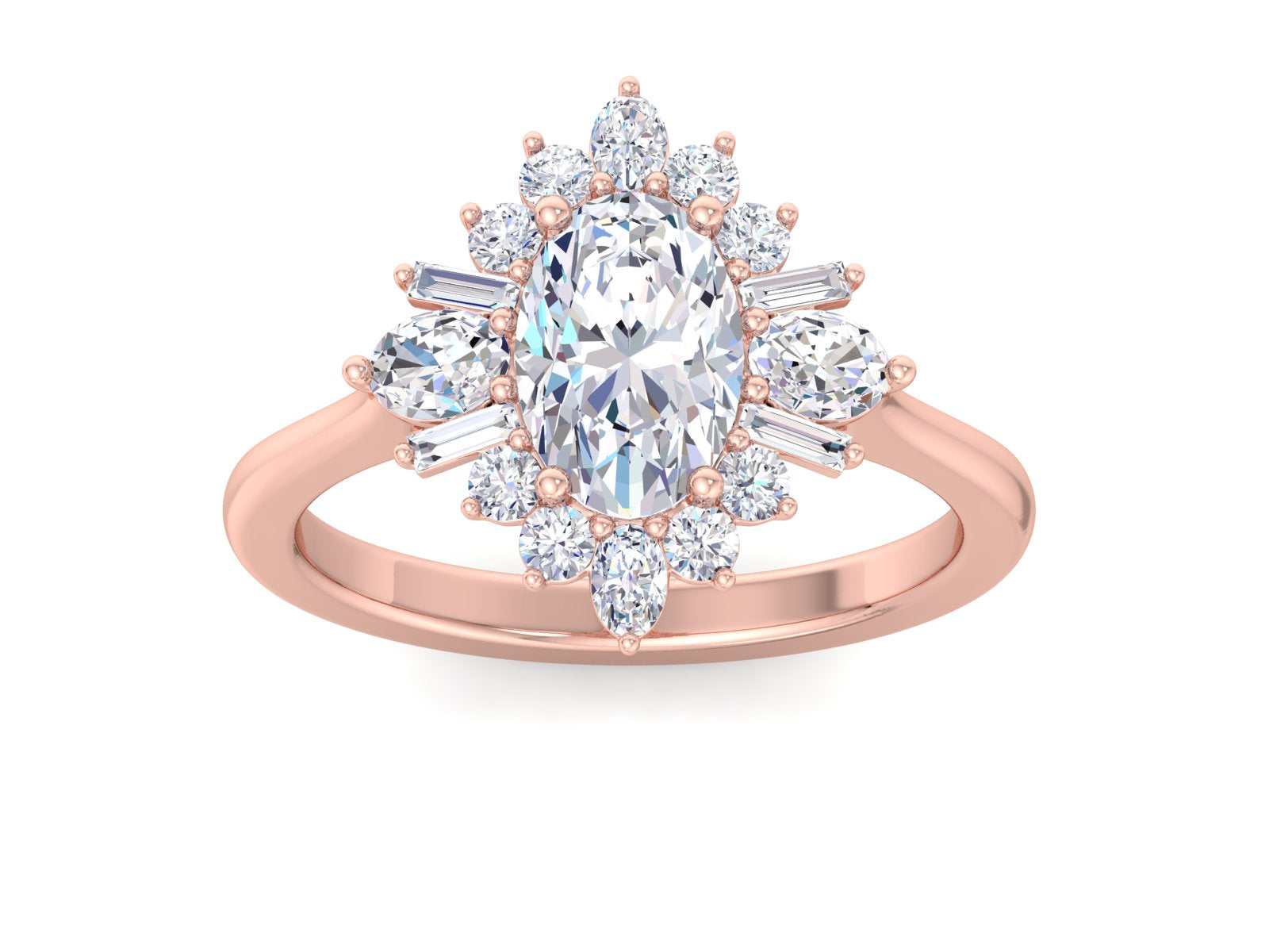 Oval Starburst Engagement Ring/ Floral Cluster Wedding Ring