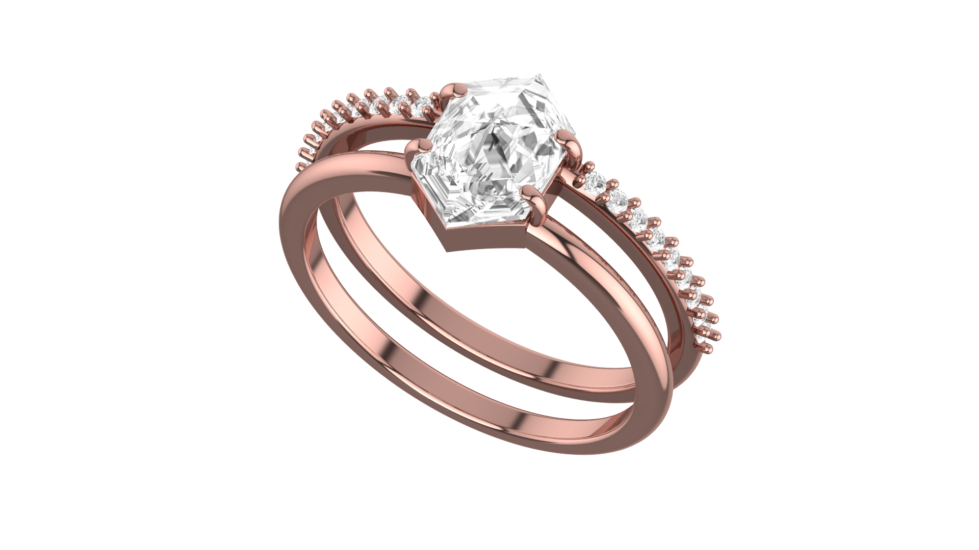 Moissanite Hexagon Custom Cut 14K Rose Gold Engagement Ring