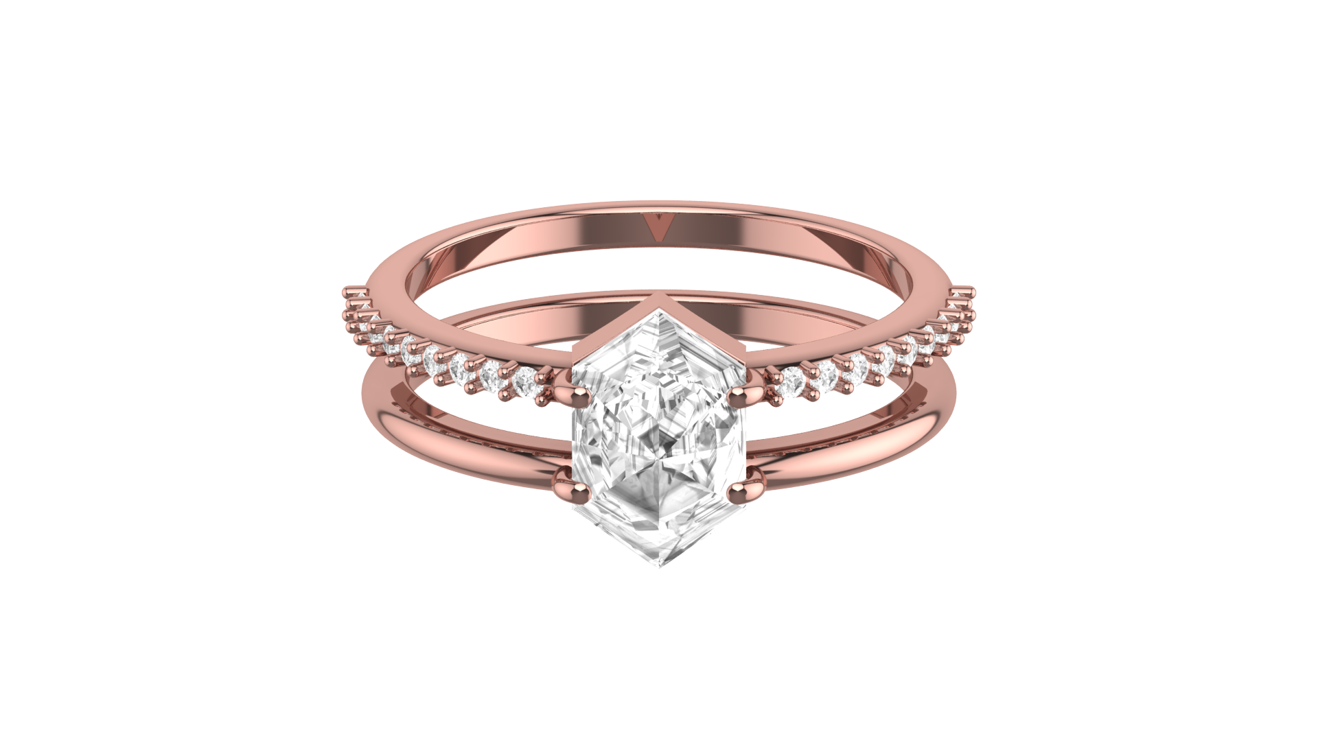 Moissanite Hexagon Custom Cut 14K Rose Gold Engagement Ring