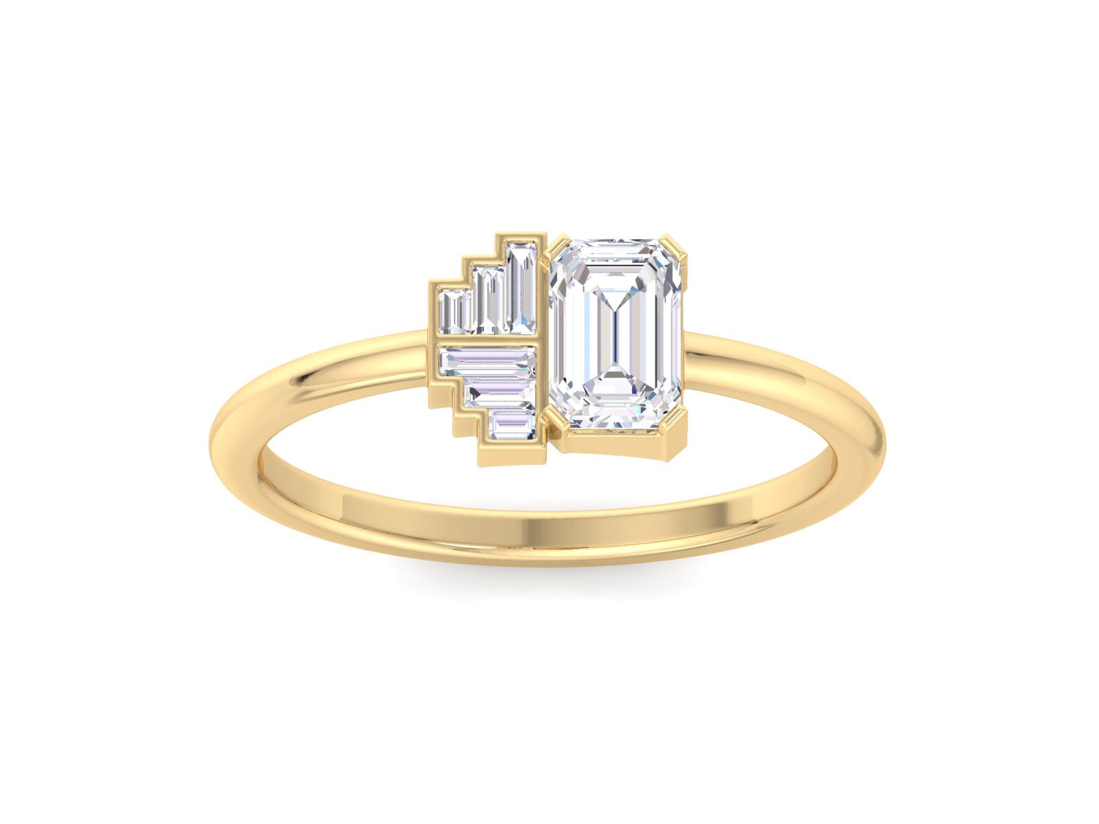 Art Deco Emerald Cut Moissanite Diamond Ring Solid gold cluster engagement ring