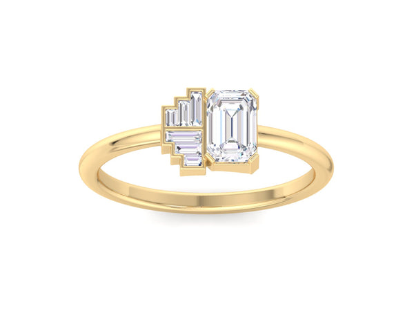 Art Deco Emerald Cut Moissanite Diamond Ring Solid gold cluster engagement ring