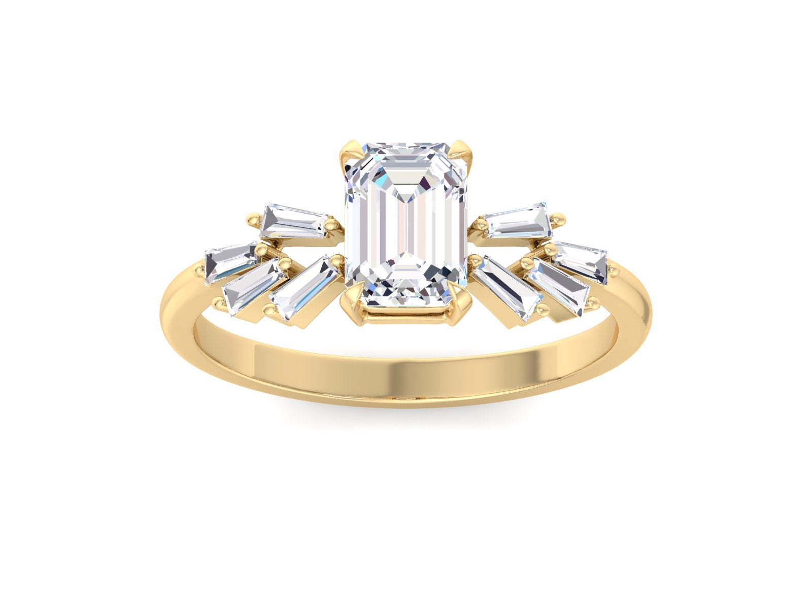 Emerald cut Moissanite engagement ring Yellow gold cluster engagement ring