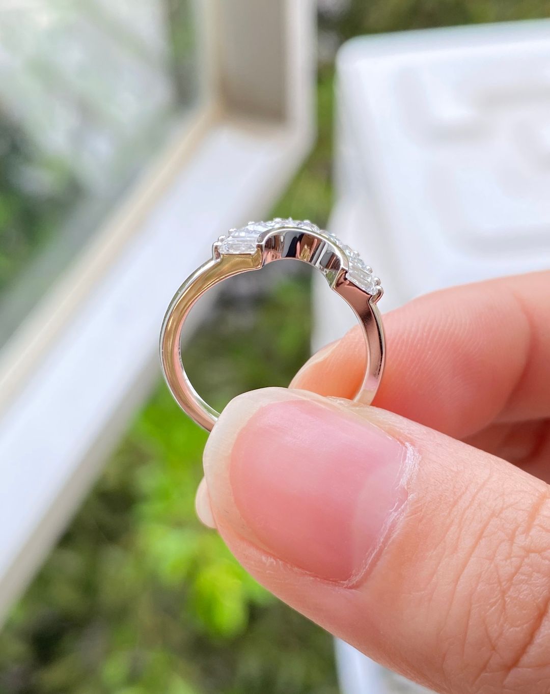 Baguette Ring Curved Ring Engagement Ring Unique Wedding Ring