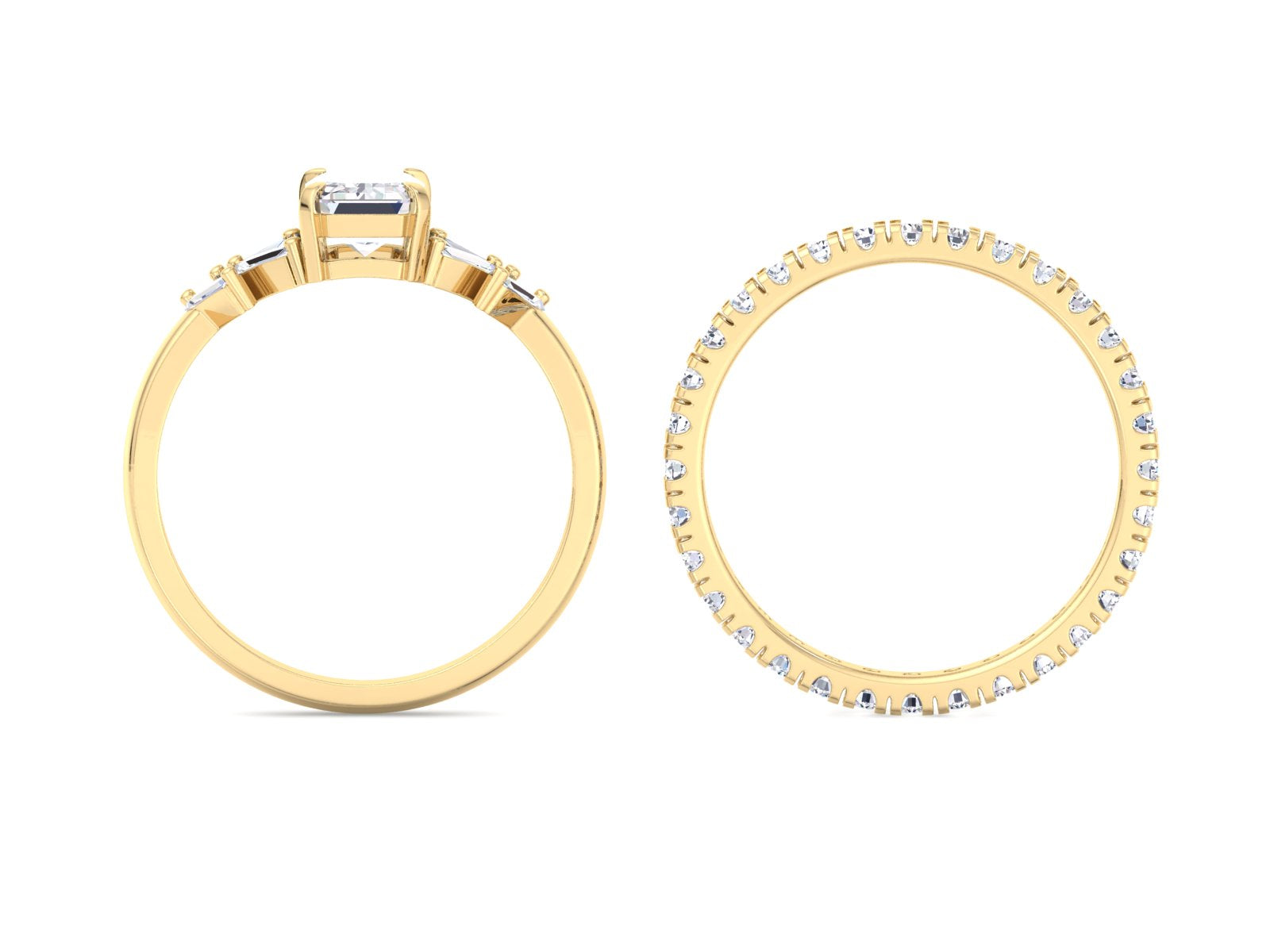 1.00 Carat Lab Grown Emerald Cut Diamond Engagement Ring, Women's Wedding Band Set