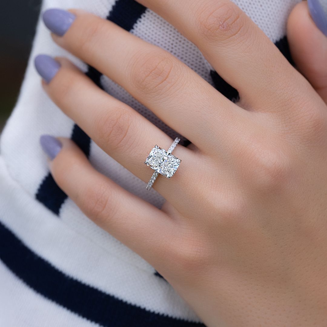 Radiant Cut Pave Hidden Halo Moissanite Engagement Ring