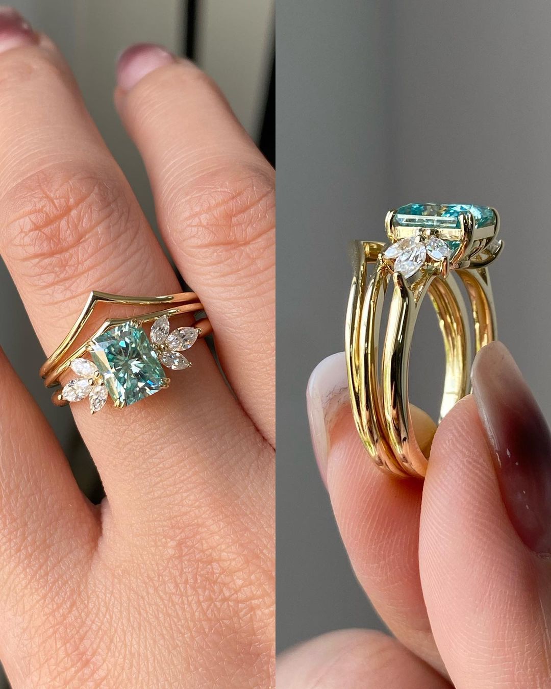 3.00ct Blue-Green Radiant Moissanite engagement ring