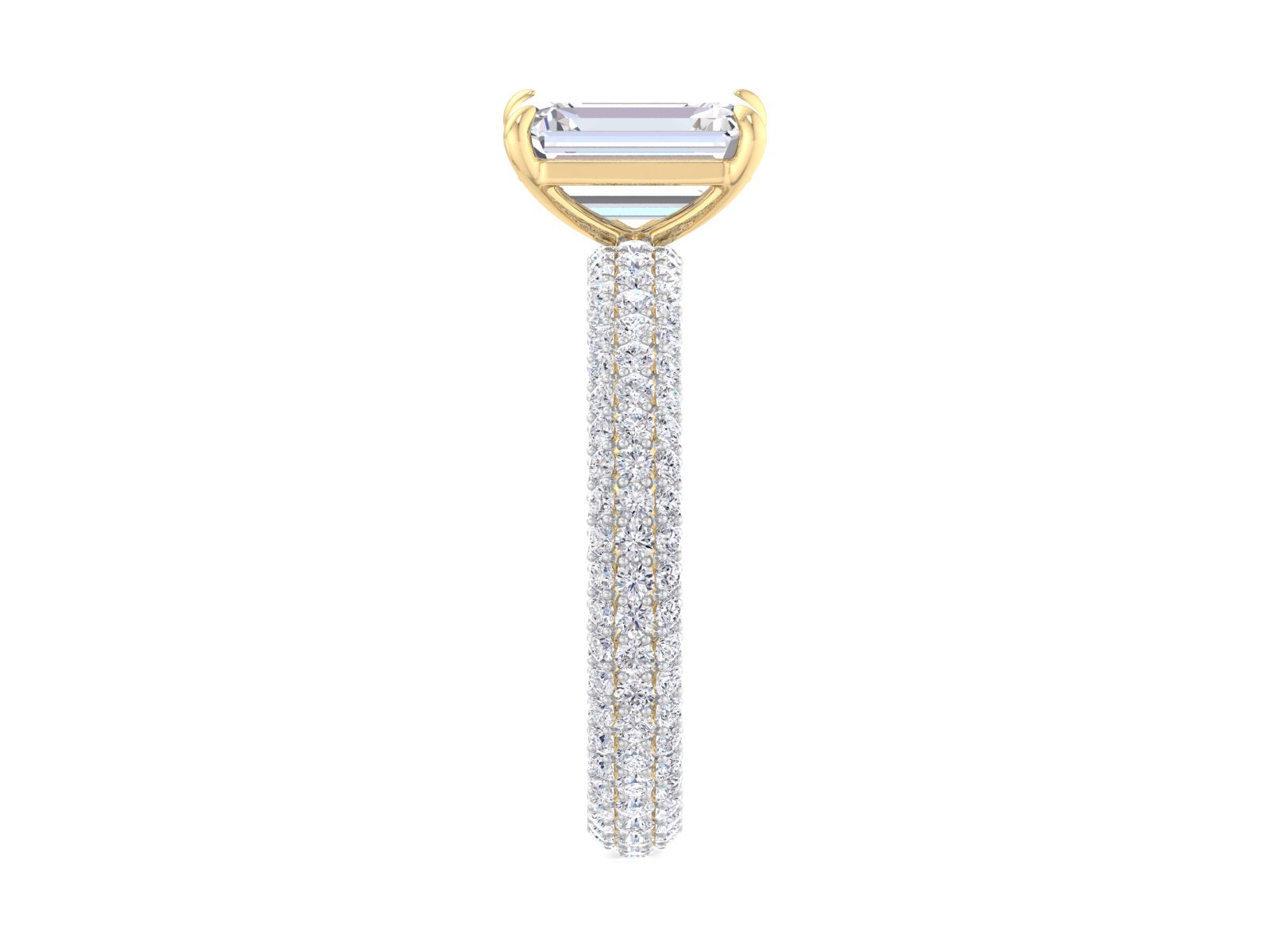 Elongated Emerald Cut Moissanite Engagement Ring, Pave Band
