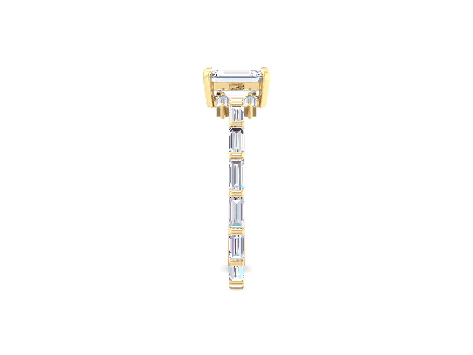 1.00 Carat Emerald Cut Lab Grown Diamond Engagement Ring, Baguette and Round Wedding Band