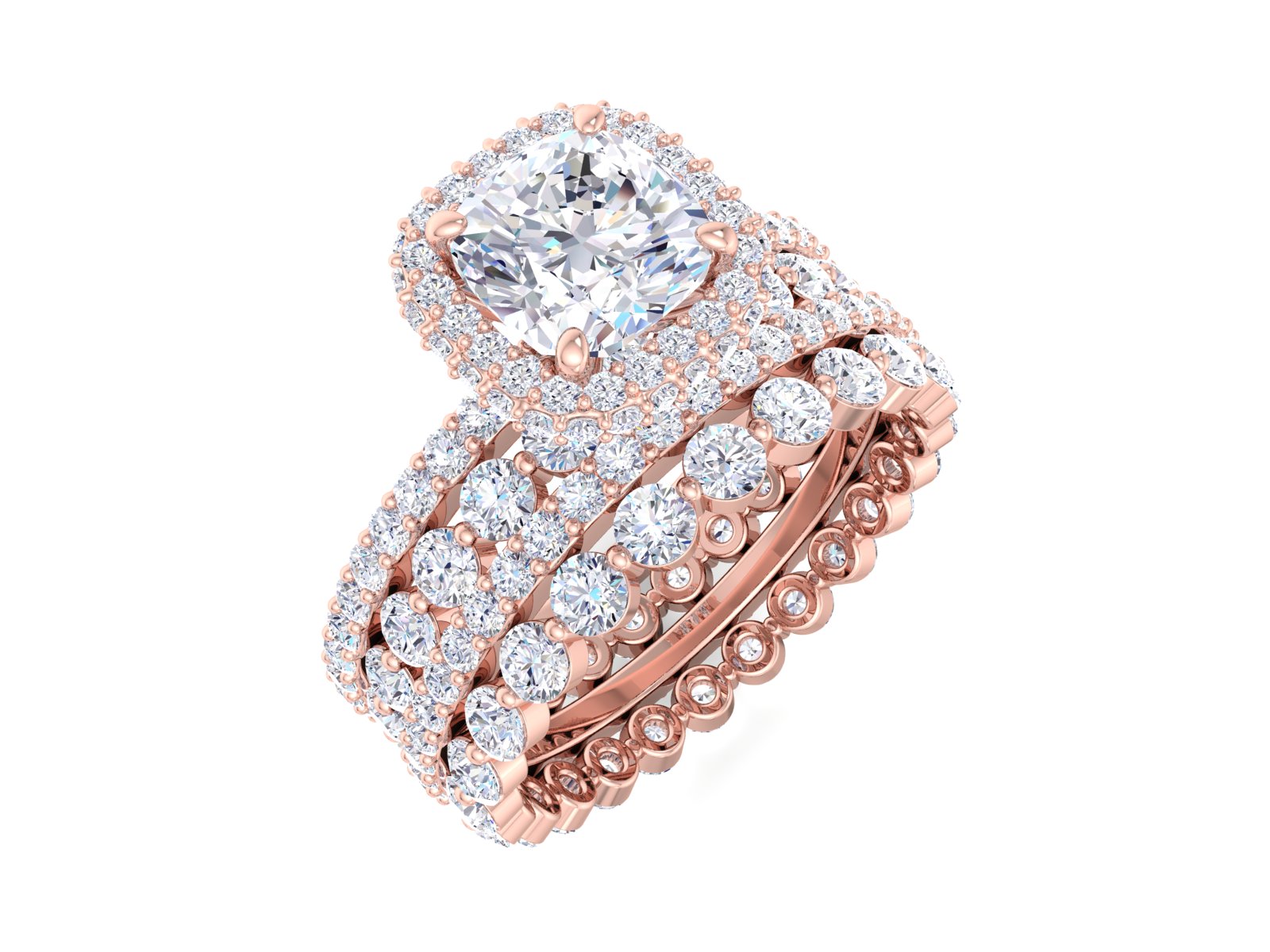 Elongated Cushion Cut Lab Diamond Engagement Ring Sets