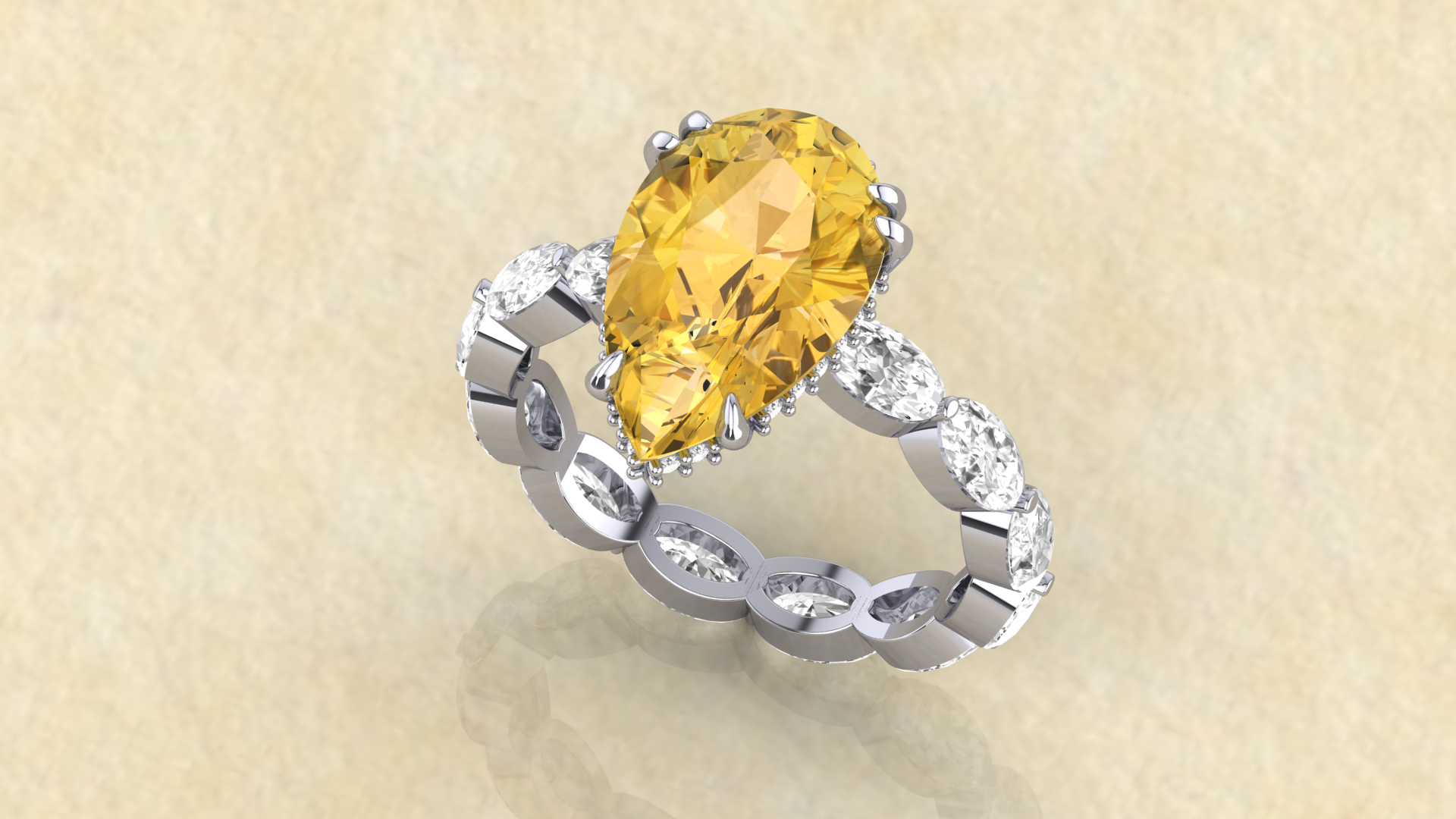 6.8CT Pear Canary Yellow Moissanite Engagement Ring