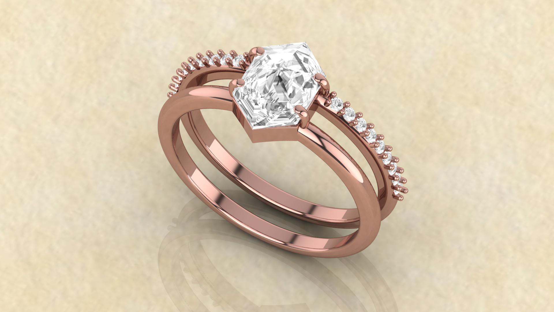 Moissanite Hexagon Custom Cut 14K Rose Gold Engagement Ring