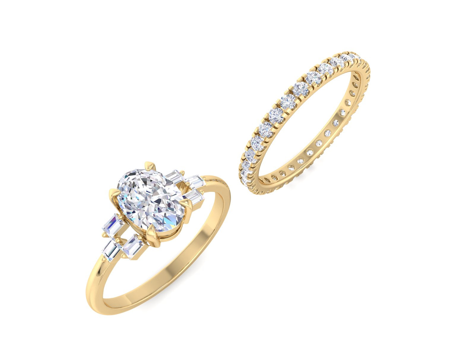 1.0 CT Oval Cut Lab Grown Diamond Engagement Ring set Matching Wedding Band