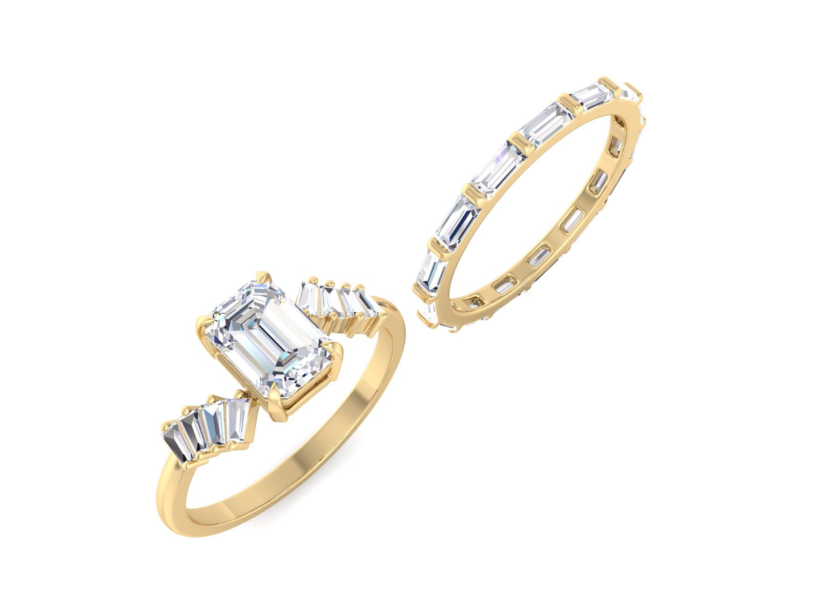 1.00 CT F/VS1 Emerald Cut Lab Diamond Engagement Ring sets Lab Grown Engagement Ring