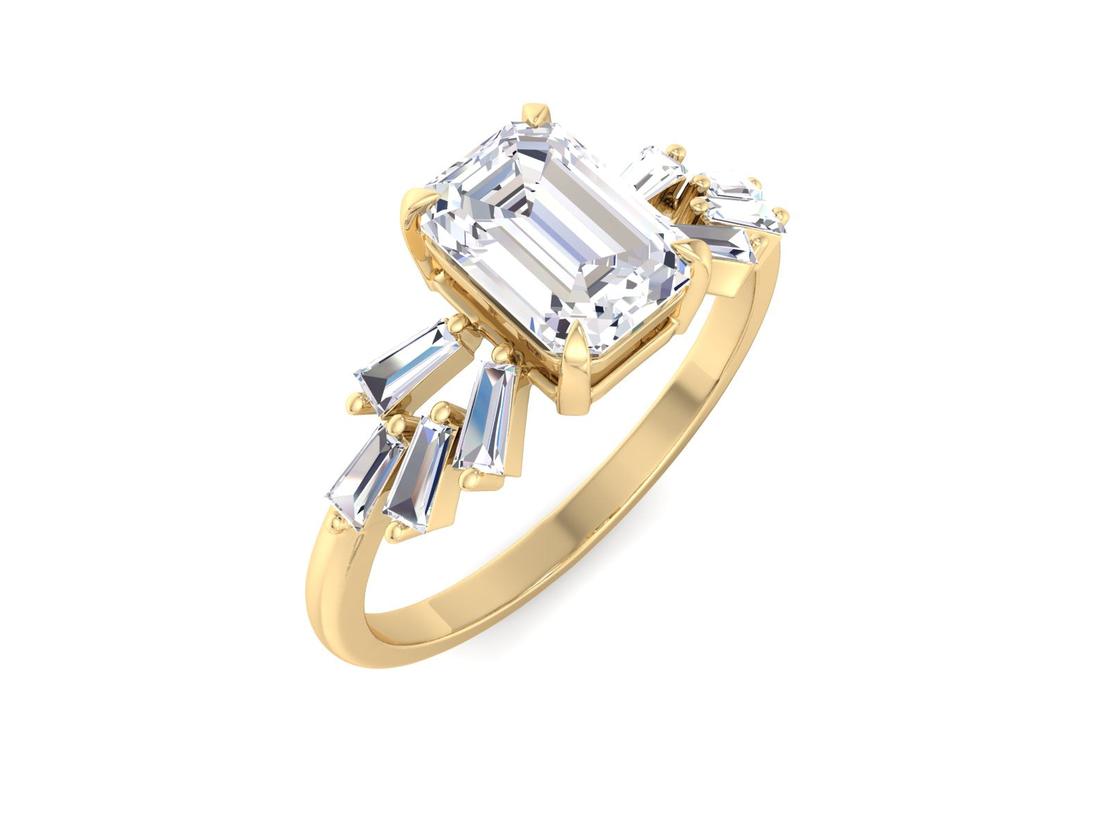 Emerald cut Moissanite engagement ring Yellow gold cluster engagement ring