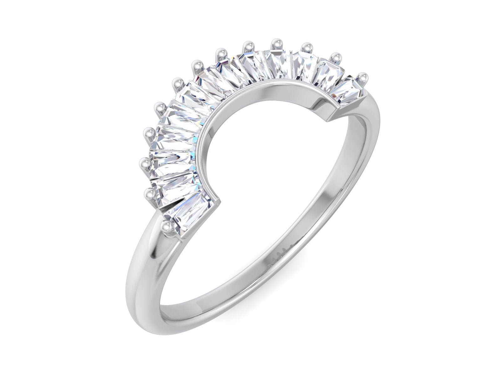 Baguette Ring Curved Ring Engagement Ring Unique Wedding Ring