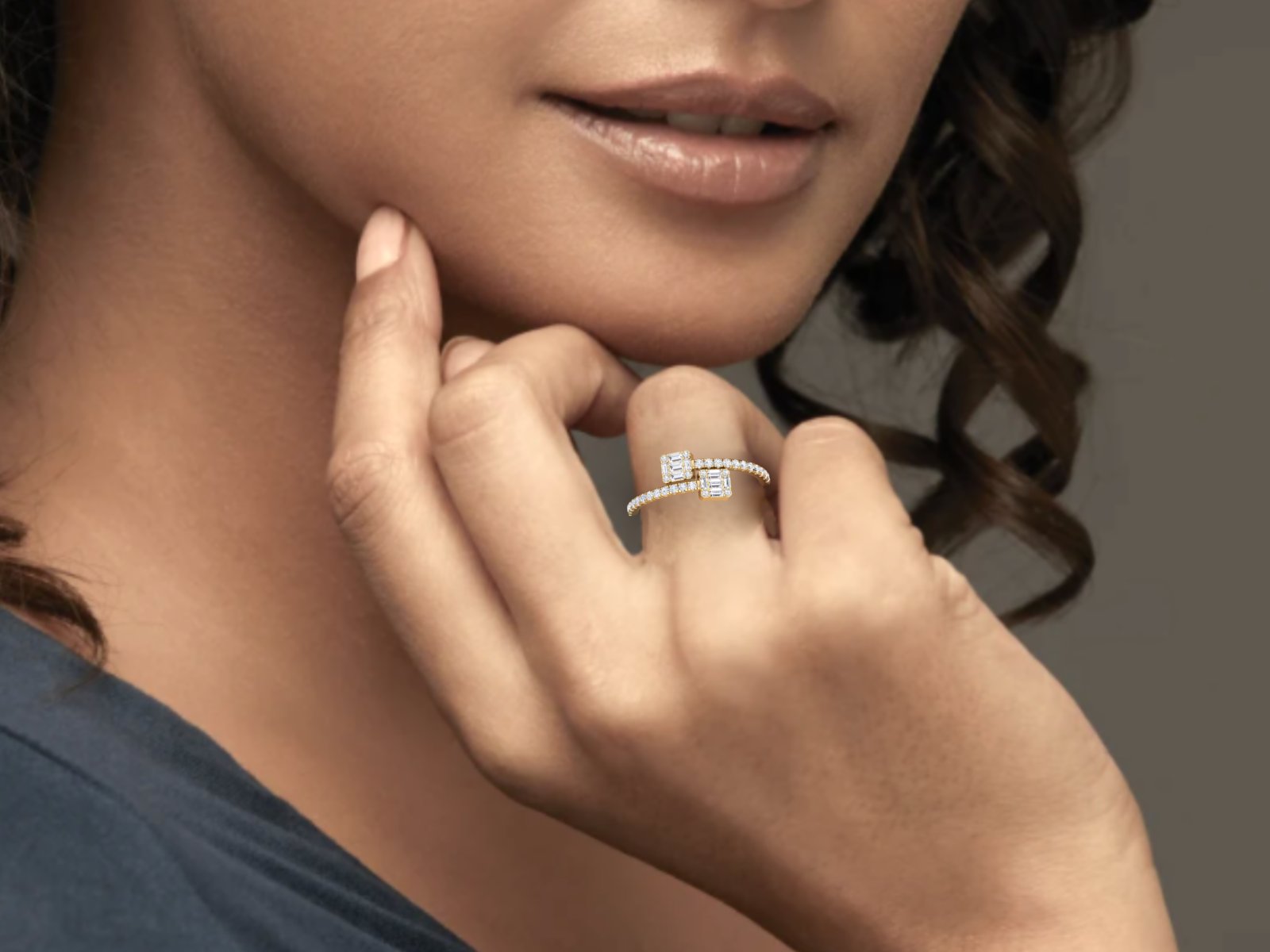 Baguette Diamond Cuff Ring, Wedding Band, Stacking Ring