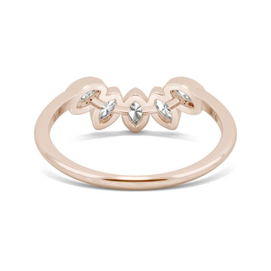 Marquise Curved Petal Moissanite Ring, Vintage 14K Solid Rose Gold Diamond Wedding Band