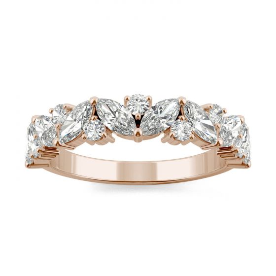 Marquise & Round Accented Anniversary Band 1.31CTW in 14K Rose Gold