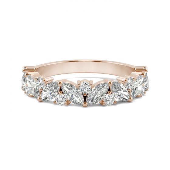 Marquise & Round Accented Anniversary Band 1.31CTW in 14K Rose Gold