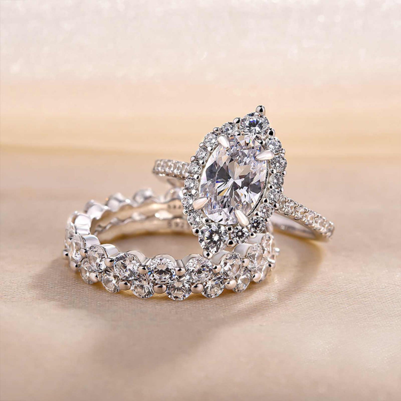 1.00 CT Oval Halo Moissanite Engagement Ring sets