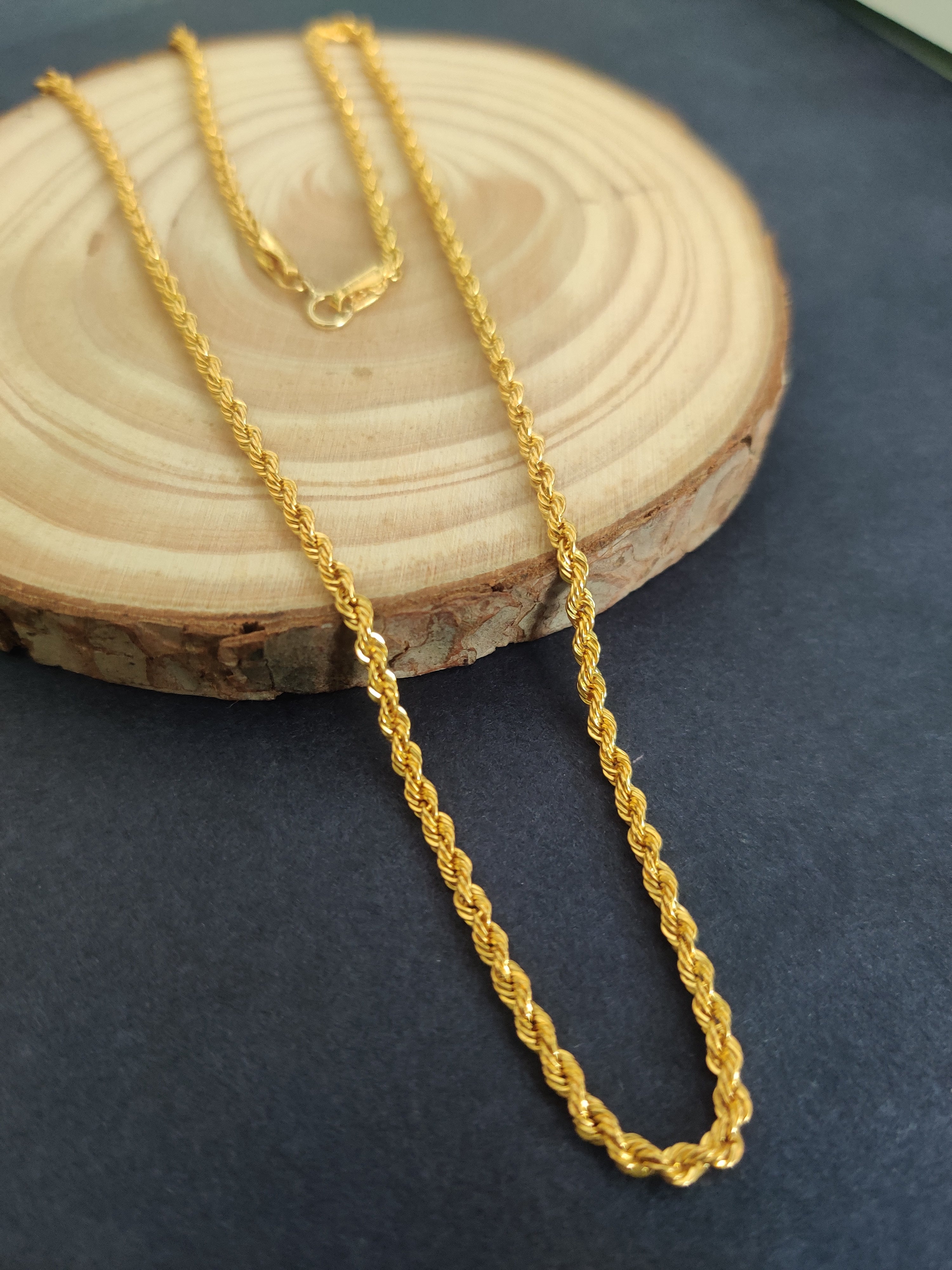18k solid yellow gold Rope chain , 2 mm Rope chain, 18 inches real yellow gold rope Necklace