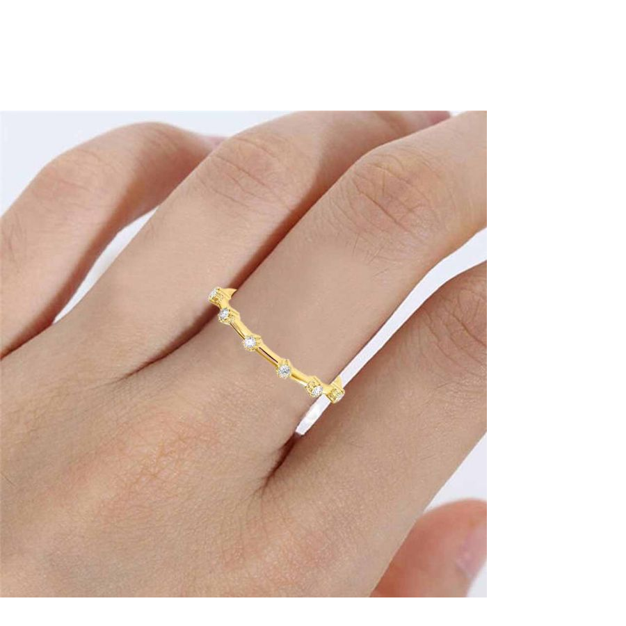 14k Gold Genuine Diamond Thin Distance Promise Stack Ring Band