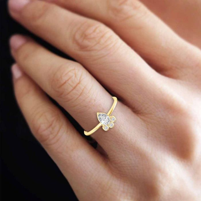 Pear Shape Diamond Ring, IJ/VS Lab Grown Diamond Engagement Ring, Muse Wedding Ring