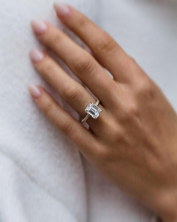 3.8CT Emerald Cut Colorless Moissanite Engagement Ring