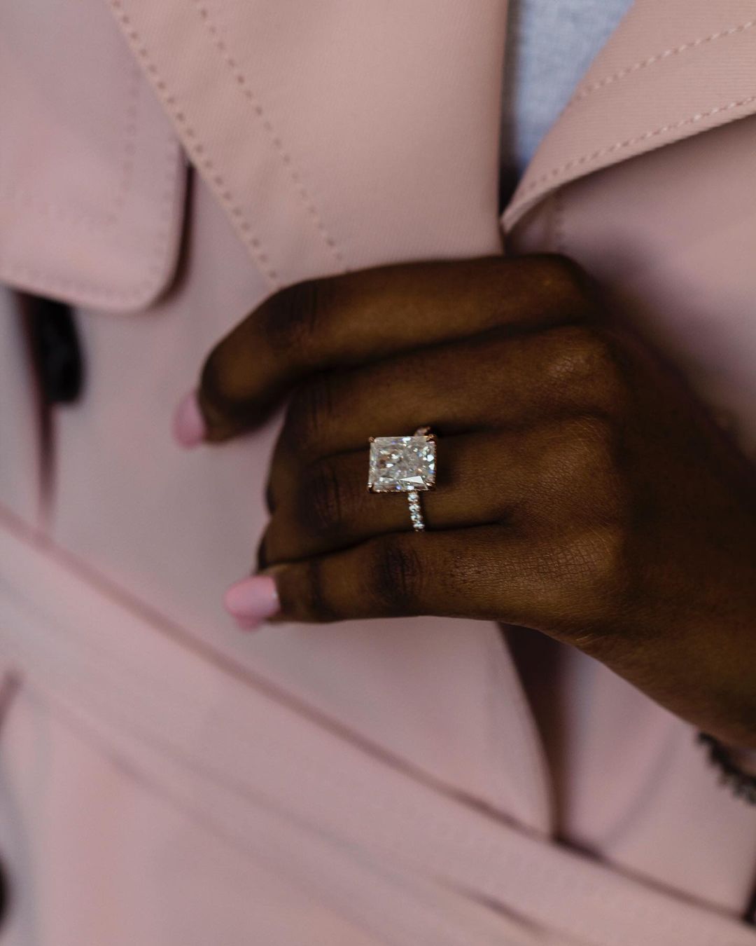 5.30 Carat Diamond and Radiant Cut Moissanite Engagement Ring