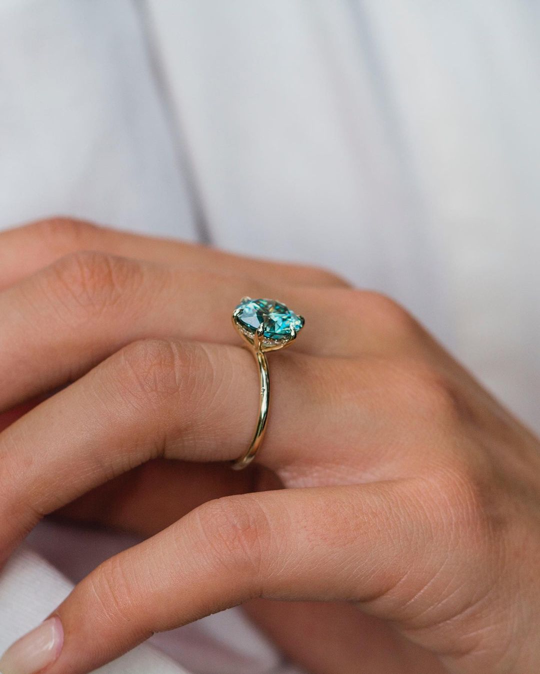 Fancy blue/green Moissanite Diamond Engagement Ring
