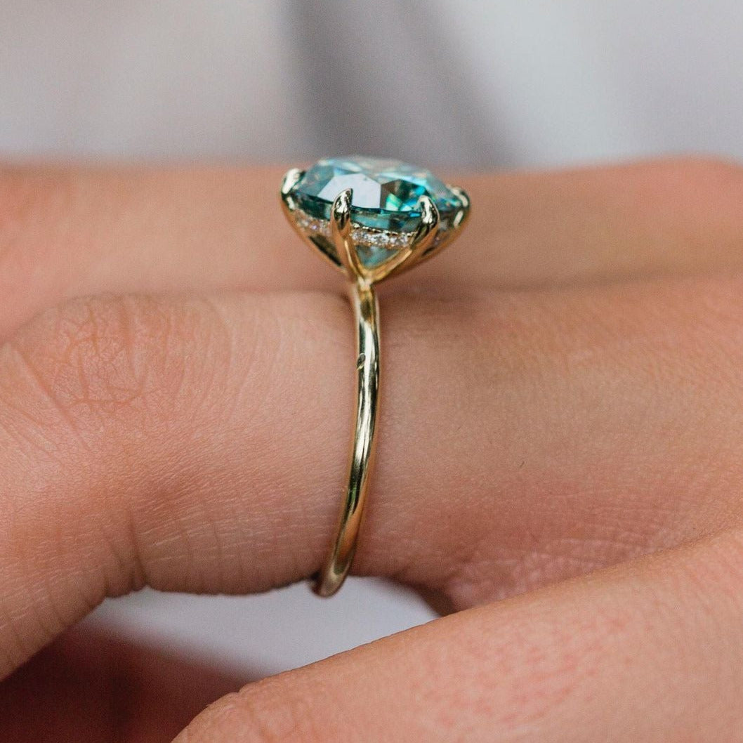 Fancy blue/green Moissanite Diamond Engagement Ring