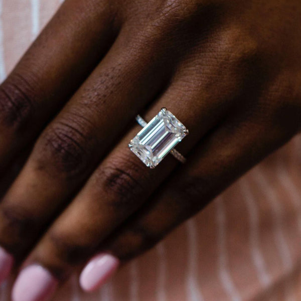 8.0ctw Emerald cut Moissanite engagement ring