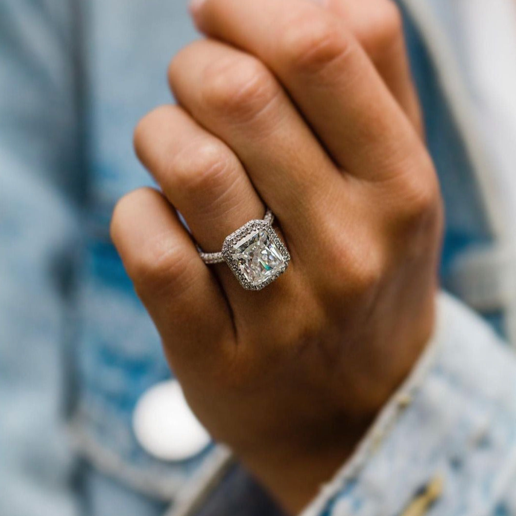 5.3CT Radiant Cut Engagement Ring, Halo Moissanite Engagement Ring