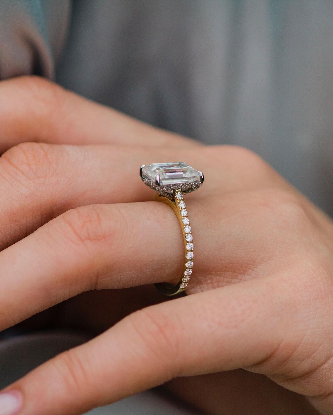4.15 Ct Emerald Cut Moissanite Engagement Ring