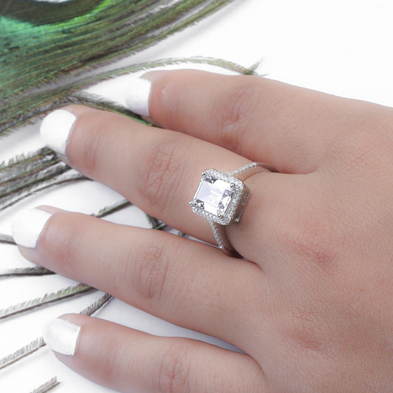 1.5 carat Emerald cut Engagement Ring,Halo Diamond Engagement Ring-Promise Ring