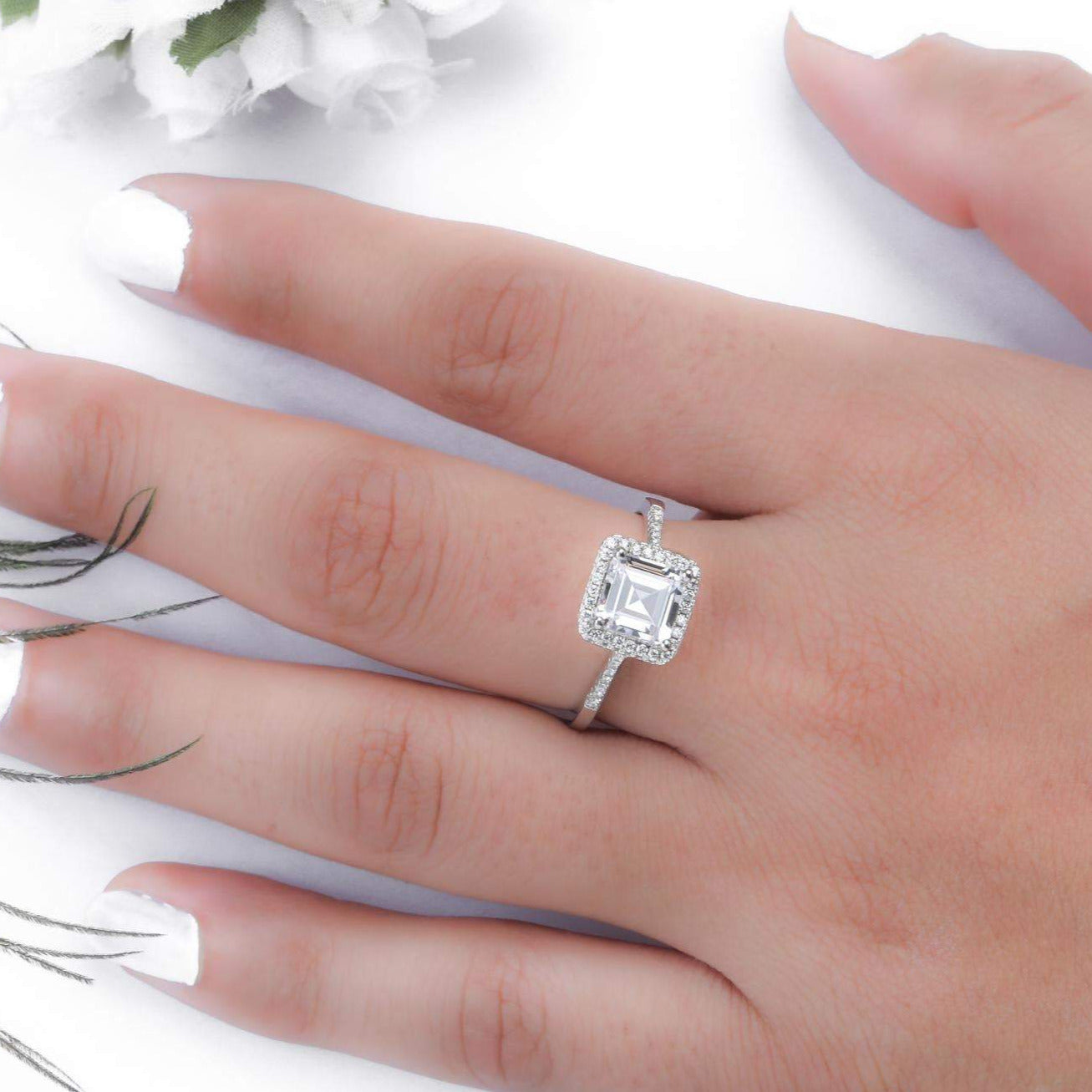 1.5 carat Emerald cut Engagement Ring,Halo Diamond Engagement Ring