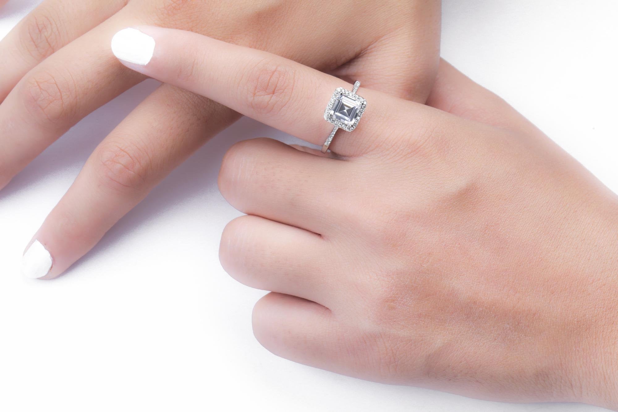 1.5 carat Emerald cut Engagement Ring,Halo Diamond Engagement Ring
