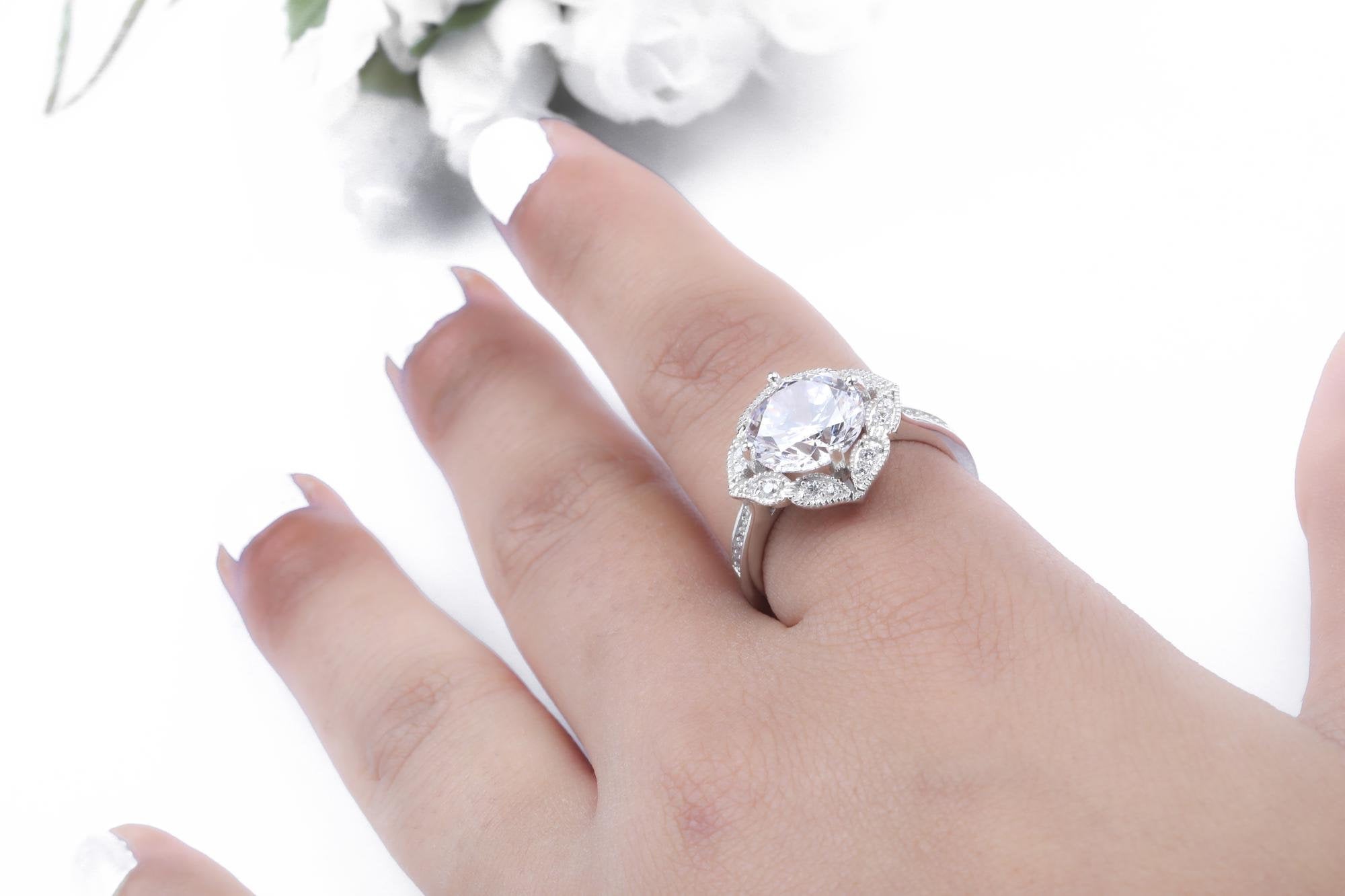 5ct Halo Engagement Ring, Round Halo Ring, Round Cut Ring, Promise Ring