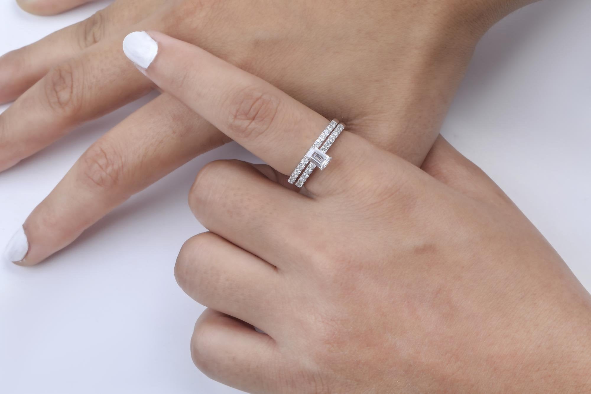Emerald Cut Moissanite Engagement Ring, Wedding Sets