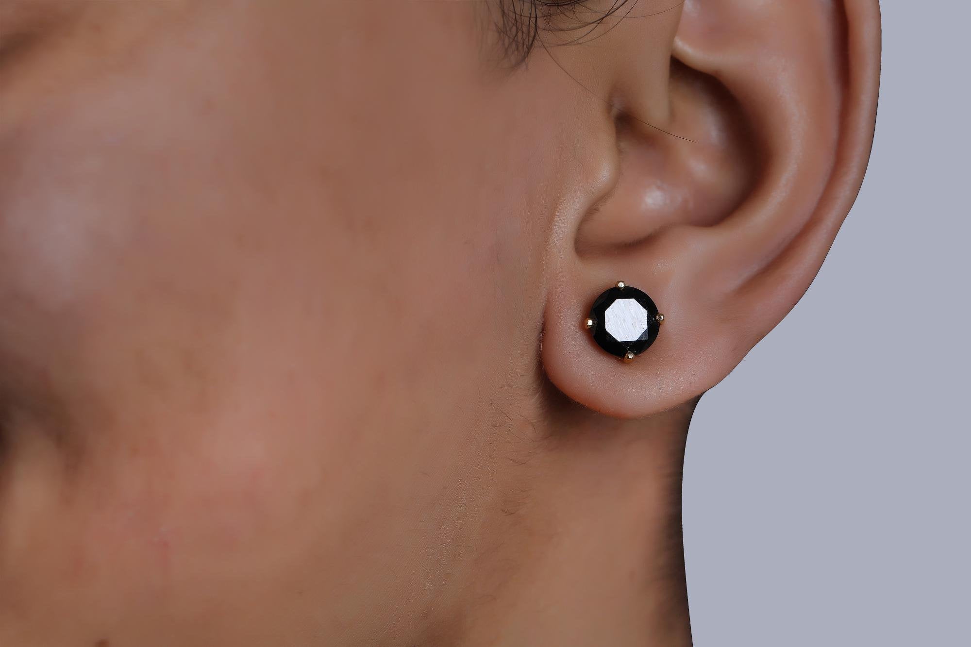 2Ct Black Diamond Stud Earrings, Round Stud Earrings