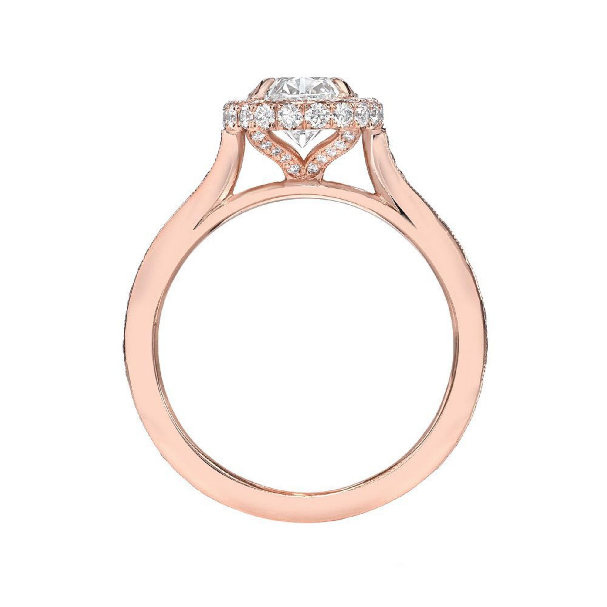 2 carat Rose Gold Engagement Ring, Oval Halo Ring,