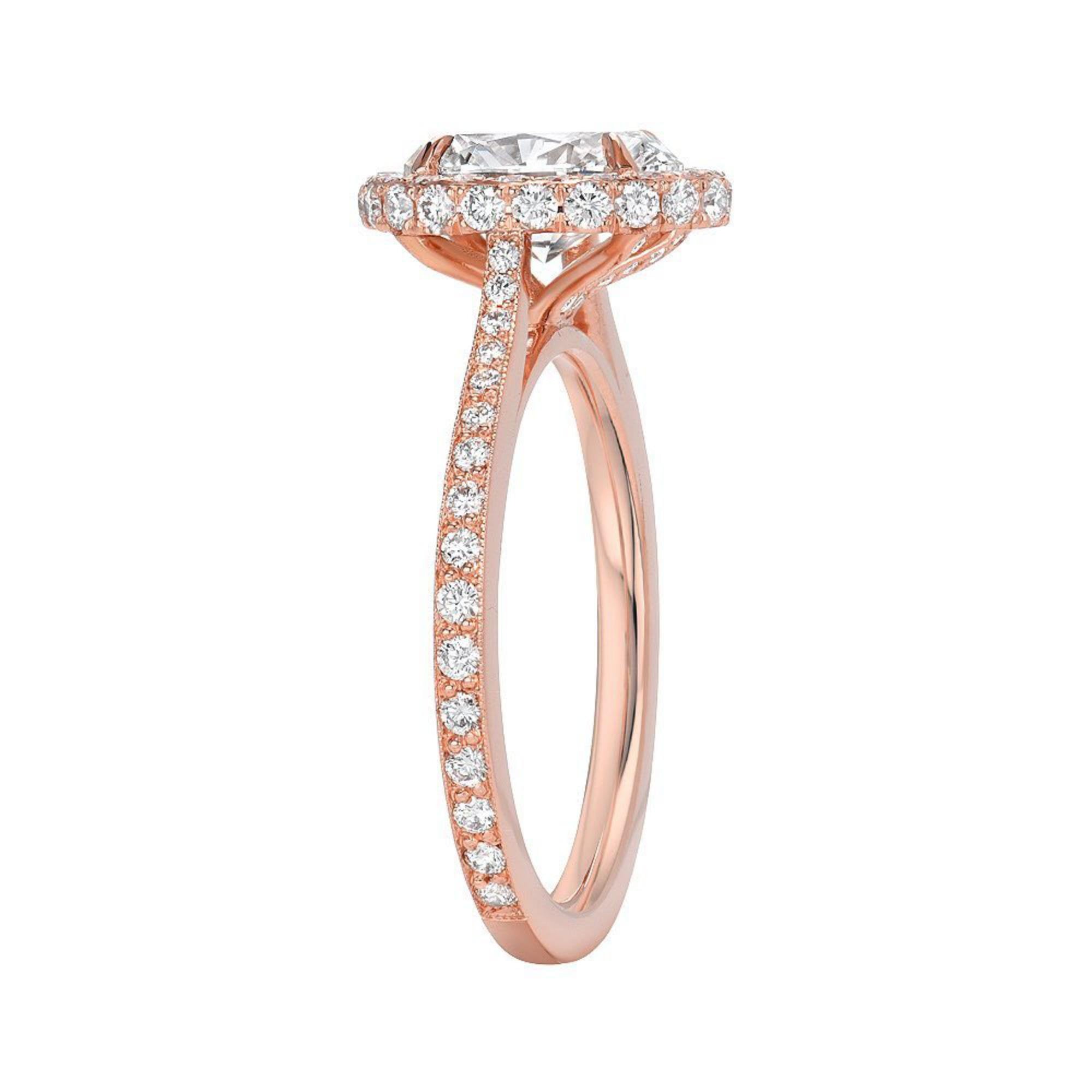 2 carat Rose Gold Engagement Ring, Oval Halo Ring,